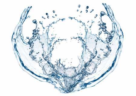 blue water splash isolated on white background. abstract water splash isolated on white backgroundの写真素材