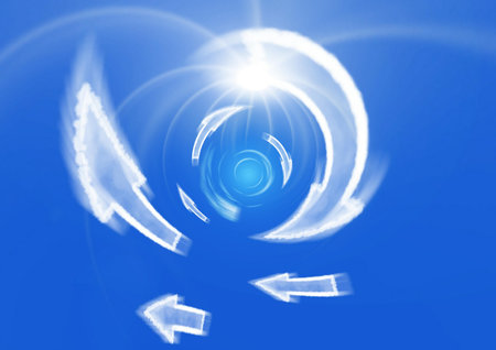 abstract blue background with some smooth lines in it and some raysの写真素材