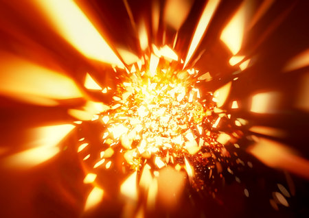 3d illustration of abstract flames and rays exploding on black background