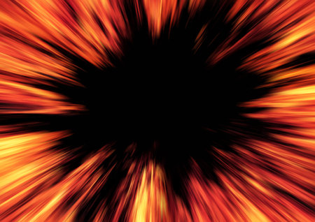3d illustration of abstract flames and rays exploding on black backgroundの写真素材