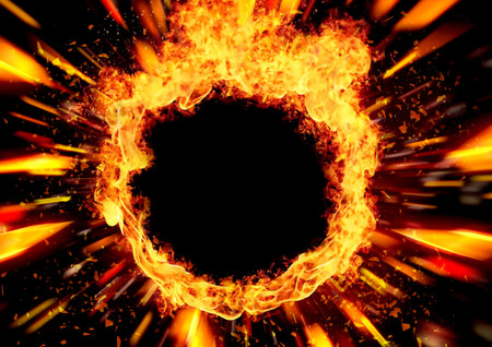 Burning round frame on a black background. 3d rendering.の写真素材
