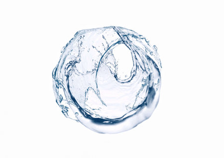 3d illustration of abstract blue water droplets on white background with text spaceの写真素材