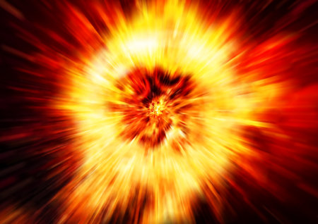 abstract background with rays of light and fire in a red circleの写真素材