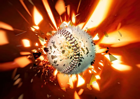 3d illustration of a baseball ball exploding in a sports conceptの写真素材