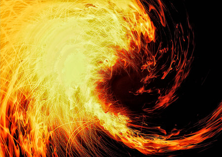 Abstract fire explosion on black background. Fantasy fractal texture. Digital art. 3D rendering.