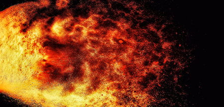 Explosion of red and orange particles. Abstract background. 3d renderingの写真素材