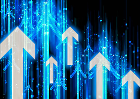 Abstract arrows pointing up on dark background. 3D rendering digital illustration