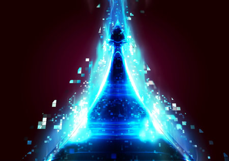 3d illustration of an abstract blue light arrow pointing upwardsの写真素材