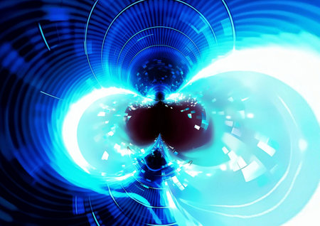 3d illustration of a geometric blue heart shaped tunnel of light