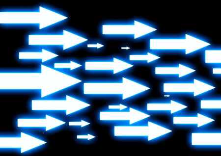 Illustration of a set of arrows on a black background.の写真素材