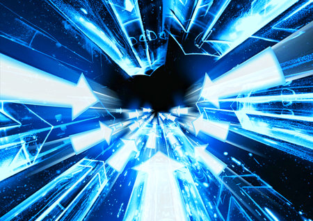 abstract 3d illustration of computer graphic design with lights and starsの写真素材