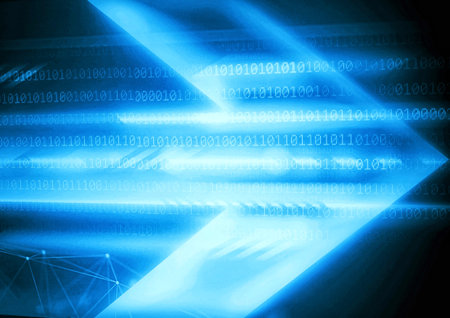 abstract blue background with some diagonal lines in it and binary code ...