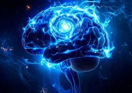 Human brain in blue light, 3d rendering, computer digital drawing.の素材