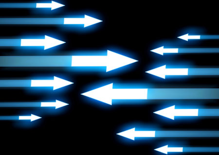 Illustration of a set of arrows pointing to the right on a dark backgroundの写真素材