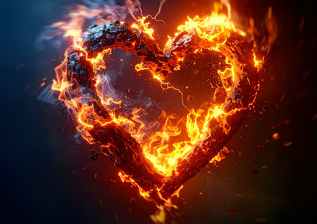 Burning heart on a dark background. 3d rendering, 3d illustration.の素材