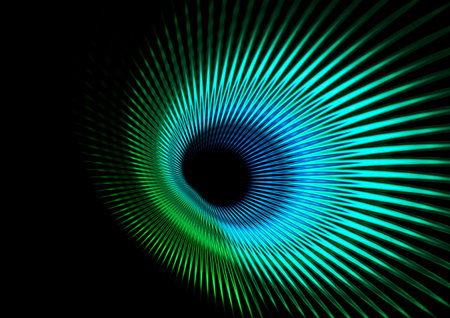 Abstract technology background material with swirling blue and green light lines in technology...