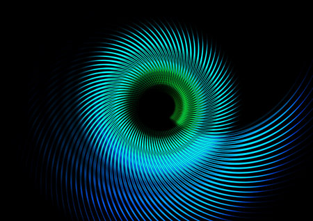 Abstract technology background material with swirling blue and green light lines in technology...