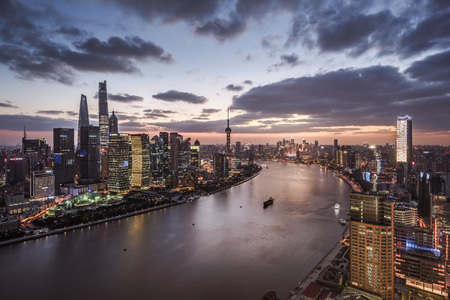 Night scene in the Bund, Pudong, Shanghaiのeditorial素材