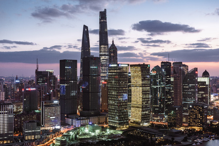 Night scene in the Bund, Pudong, Shanghaiのeditorial素材