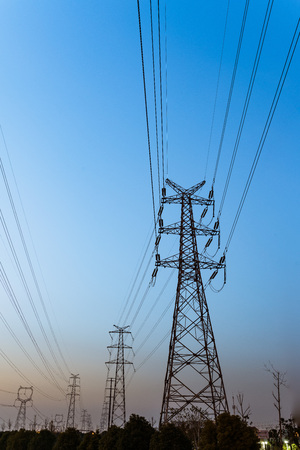 High voltage wire towerの写真素材