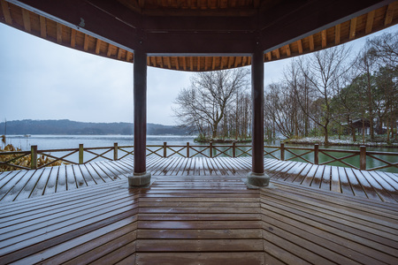 Snow scenery in West Lake, Hangzhouの写真素材