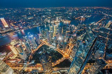 Landmark building in Shanghai, Lujiazuiのeditorial素材