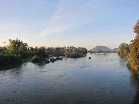 In the Mekong River, 4000 islands, Laosの写真素材