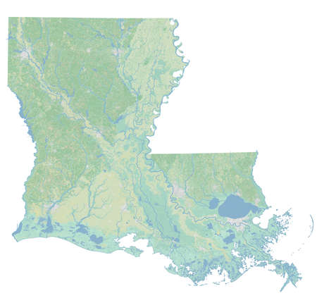 High resolution topographic map of Louisiana with land cover, rivers and shaded relief in 1:1.000.000 scale.の写真素材