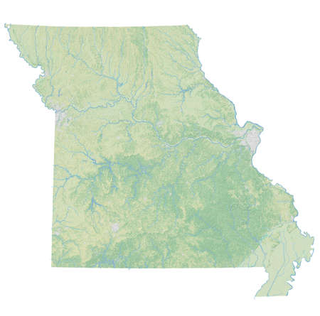 High resolution topographic map of Missouri with land cover, rivers and shaded relief in 1:1.000.000 scale.の写真素材