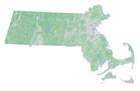 High resolution topographic map of Massachusetts with land cover, rivers and shaded relief in 1:1.000.000 scale.の写真素材