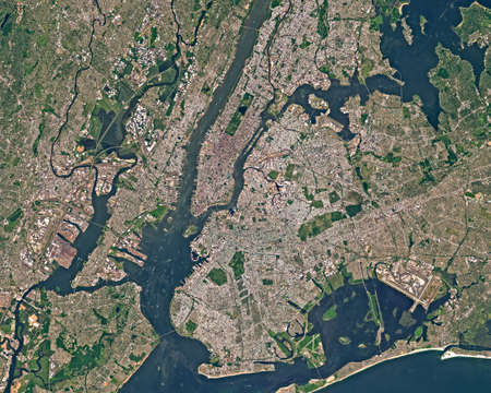 Satellite image of New York in summer.の写真素材