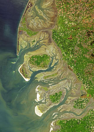 satellite image of Wadden Sea coast, Germanyの写真素材