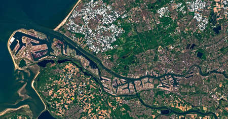 Port of Rotterdam from spaceの写真素材