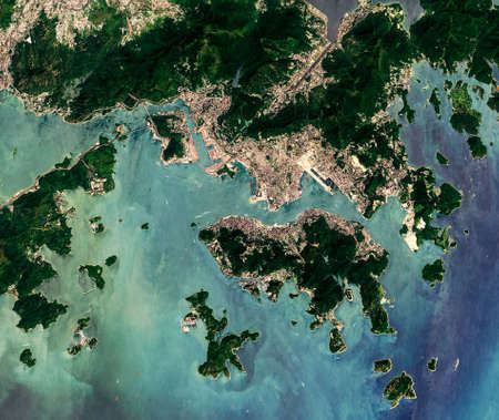 Satellite image of Hong Kongの写真素材