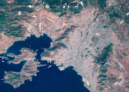 Satellite image of Athens, Greeceの写真素材