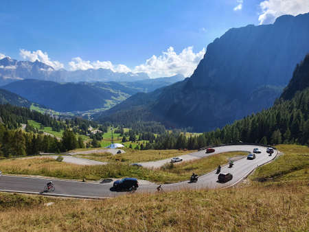 Gardena Pass road in South Tyrolの写真素材