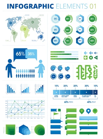 Infographic Elements 01  The file is created in order to be used by everyone, editable colors, text, shapes etc  All the charts and graphs are sliced into pieces of 5 percent each のイラスト素材