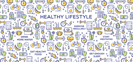 Healthy lifestyle vector illustration, dieting, fitness and nutrition.のイラスト素材