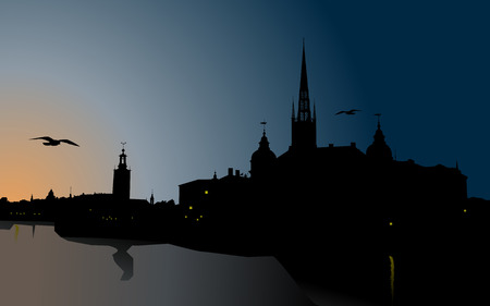 Silhouette of Stockholm, The City Hall, Riddarholm cathedral. Swedenのイラスト素材