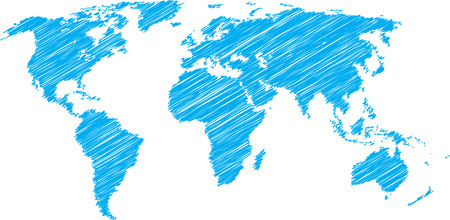 Blue vector sketch of world mapのイラスト素材