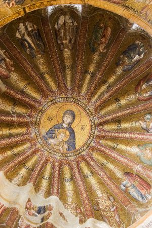 Interior view of Chora church in Istanbul. Mosaic of the Virgin Mother with child.のeditorial素材