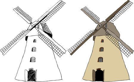 illustration of traditional old dutch windmillのイラスト素材
