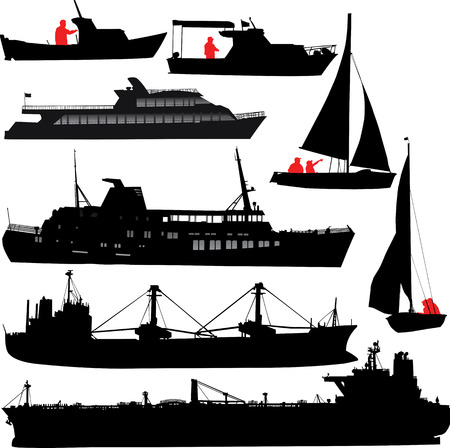 Set of vector silhouettes of ships and yachtsのイラスト素材