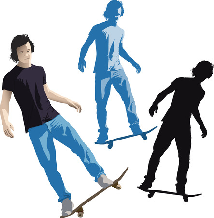 Vector illustration of young teenage skater doing a trick on a skateboardのイラスト素材