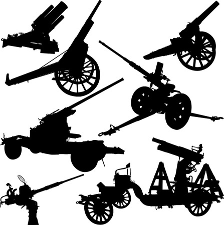 Set of silhouettes of historical and modern cannonsのイラスト素材
