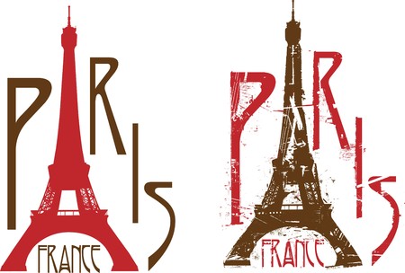 Paris sign with Eiffel tower as letter A. Grunge and clean versionsのイラスト素材