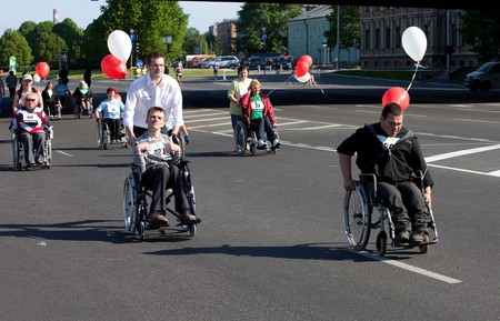 RIGA, LATVIA - MAY 23:  Disabled people participate in the Riga International Marathon in May 23, 2010, Riga.のeditorial素材