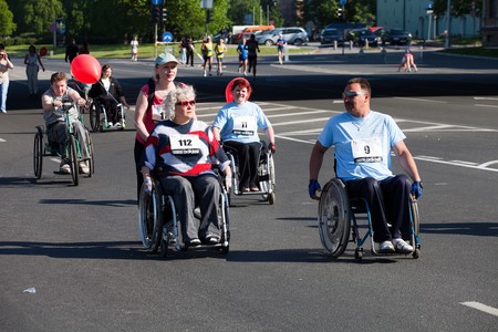 RIGA, LATVIA - MAY 23:  Disabled people participate in the Riga International Marathon in May 23, 2010, Riga.のeditorial素材