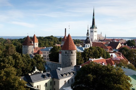 Panoramic view of old city of Tallinn, Estoniaの写真素材