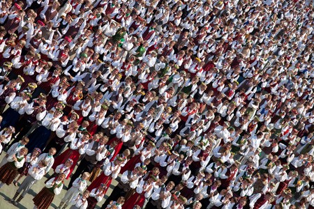 RIGA, LATVIA - JULY 11: Grand Dance Concert of Latvian Youth Song and Dance Celebration in Riga, 11 July, 2010のeditorial素材